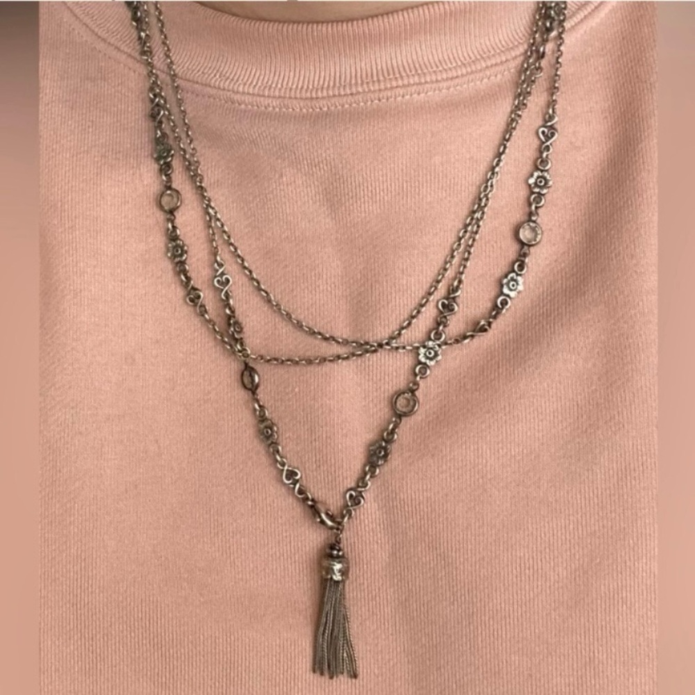 🍁Gas Bijoux Silver Necklace - Chain Tassel Wrap - Long Wrap 2-3x Layer Like New